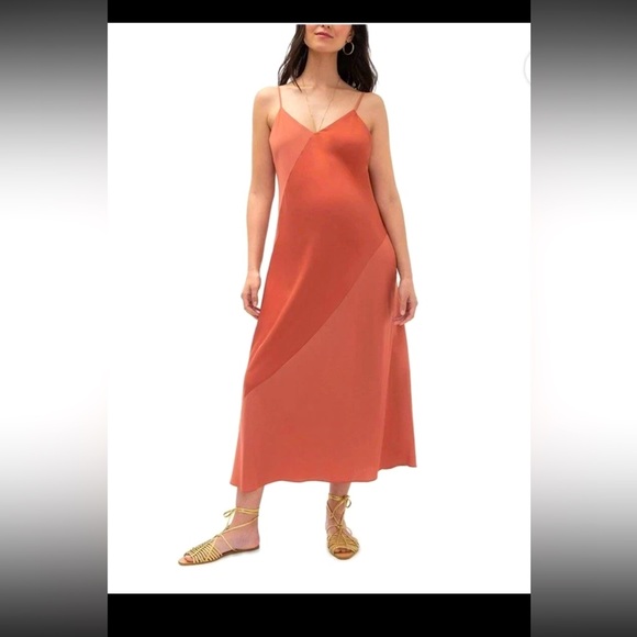 Hatch Womens Maternity The Willow Full Length Satin Dress Peach Pink Size 1